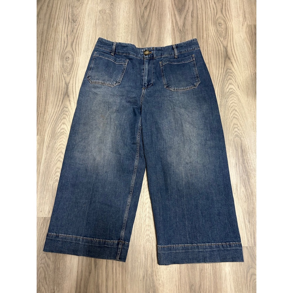 Pilcro Womens The Skipper Wide Leg Crop Denim Jeans 16W Blue Medium Wash